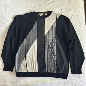 Vintage Pronto Uomo Knit Pullover Sweater Men's XL Long Sleeve Black Acrylic USA